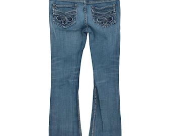 YMI Premium Bootcut Jeans Dames 05 Blauwe lage taille geborduurde zakken Y2K McBling
