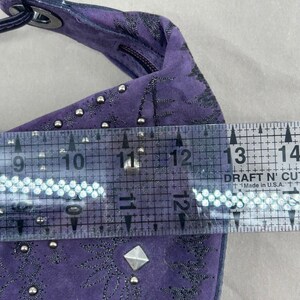 Couture Donald J Pliner Hobo Crescent Bag Small Purple Suede Studded Purse Italy image 7