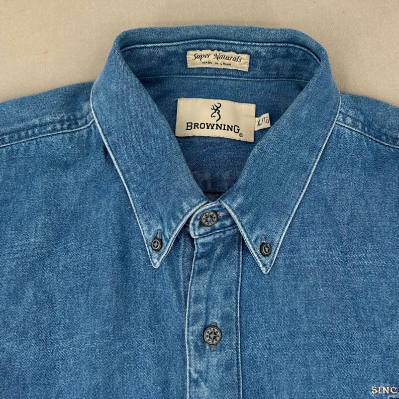 Browning Mens Denim Shirt XL Blue Embroidered Buck Long Sleeve Western Gorpcore image 8