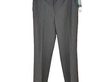 Lauren Ralph Lauren Wms Pinstripe Wool Trousers 12 Grey Tailored Dark Academia