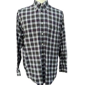 Nautica Mens Flannel Shirt Medium Navy Green Plaid Crest Vintage Preppy 90s