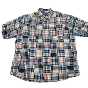 Enro Multicolor Patchwork Madras Plaid Button Front Shirt Mens XL Preppy Coastal
