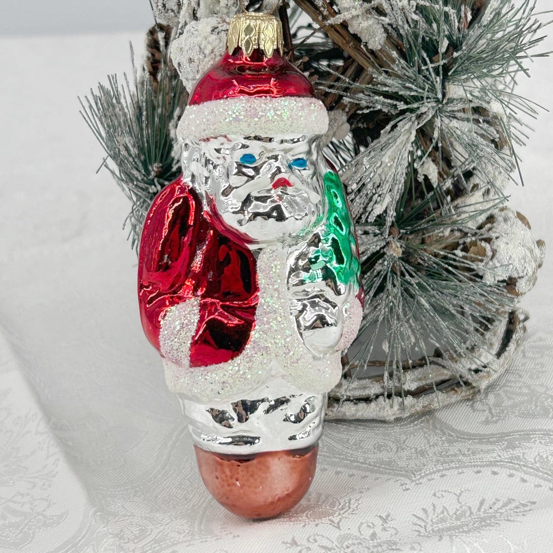 Vintage West Germany Blown Glass Santa Ornament Blue Eyes Glitter 5" - Etsy