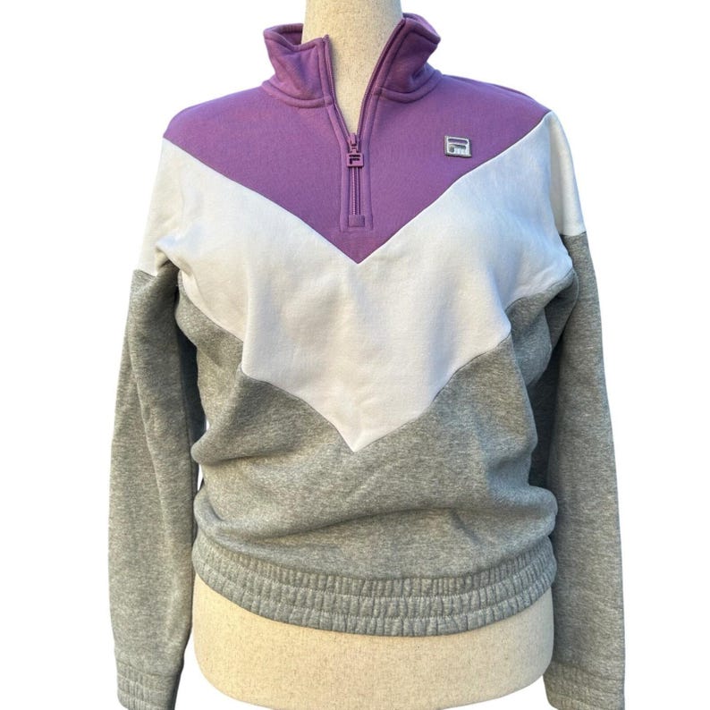 Fila sweater met kwartrits dames groot paars grijs colorblock retro Athleisure afbeelding 1