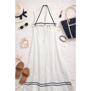 chinese dress ladies Nautical Stripe Square Neck Smocked Back Cotton Maxi Dress   soapandwaternewport