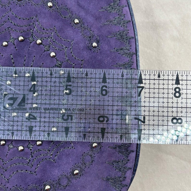Couture Donald J Pliner Hobo Crescent Bag Small Purple Suede Studded Purse Italy image 6