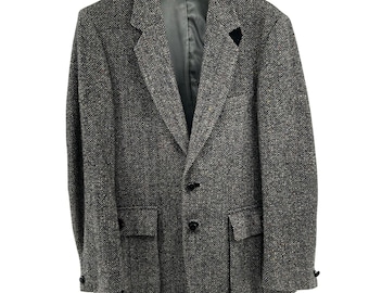 Vtg Wool Tweed Field Sport Jacket 40R Herringbone Donegal Fleck Bellows Pocket USA