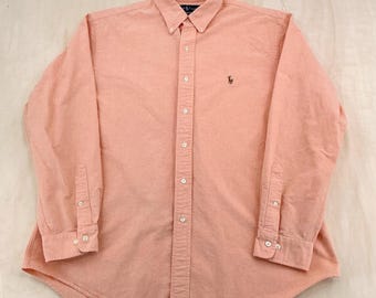 Vintage Ralph Lauren Dress Shirt Mens 17.5 34 Salmon Heavy Oxford Custom Fit 90s