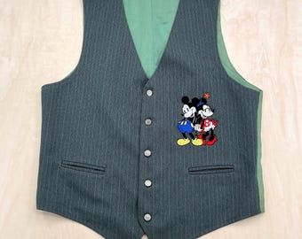 Gilet Disney trop mignon pour homme, taille XL, gris à fines rayures, Mickey et Minnie, style vintage années 90, vintage 1993