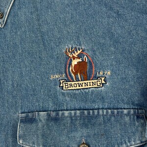 Browning Mens Denim Shirt XL Blue Embroidered Buck Long Sleeve Western Gorpcore image 9