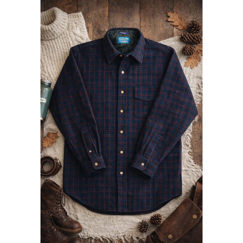 Vintage Pendleton Wool Shirt Jacket Plaid USA Made L Cabin Core image 2