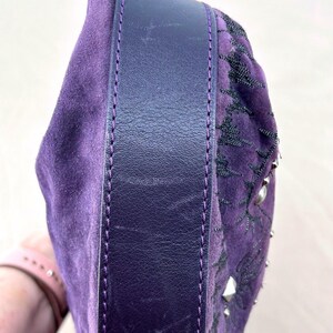 Couture Donald J Pliner Hobo Crescent Bag Small Purple Suede Studded Purse Italy image 12