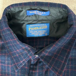 Pendleton Wool Flannel Shirt Mens L Blue Red Plaid Board Shirt Vintage Americana image 5