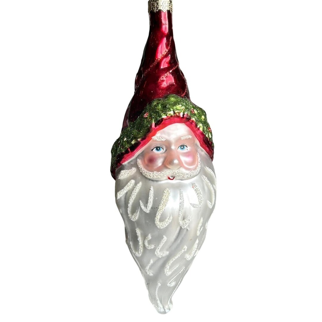 Vintage Santa Claus Glass Christmas Ornament Red White Green Glitter St ...