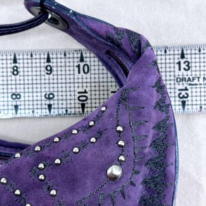 Couture Donald J Pliner Hobo Crescent Bag Small Purple Suede Studded Purse Italy image 4
