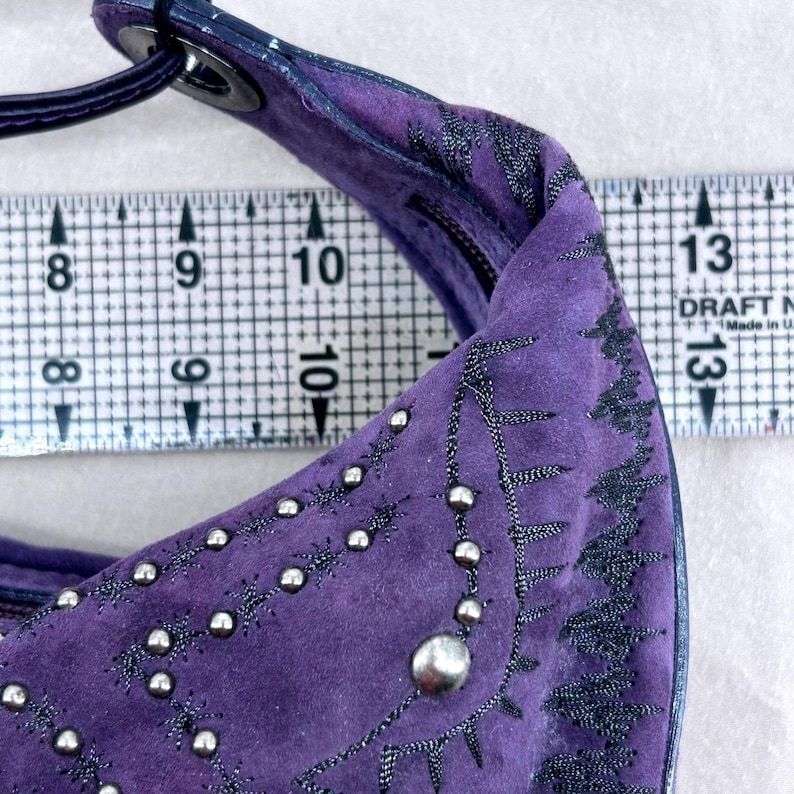 Couture Donald J Pliner Hobo Crescent Bag Small Purple Suede Studded Purse Italy image 4
