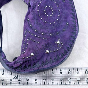 Couture Donald J Pliner Hobo Crescent Bag Small Purple Suede Studded Purse Italy image 5