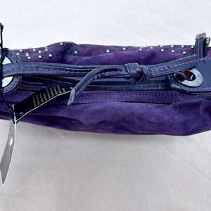 Couture Donald J Pliner Hobo Crescent Bag Small Purple Suede Studded Purse Italy image 10