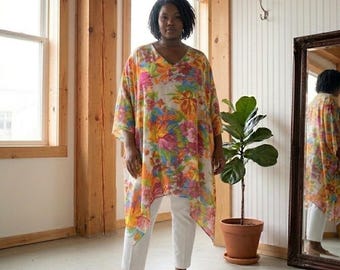 JoRo Fashions Kaftan Tunic Wms 4X Multicolor Floral Cotton Boho Resortwear Vtg