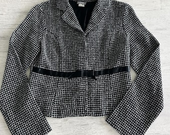 Veste blazer courte Rave pour femme, taille moyenne, noir, blanc, pied-de-poule, foncé, universitaire