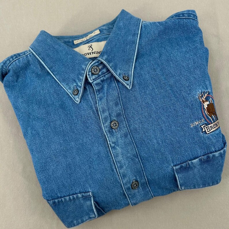 Browning Mens Denim Shirt XL Blue Embroidered Buck Long Sleeve Western Gorpcore image 13