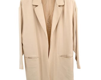 Dana Buchman Silk Blazer Wms 8 Beige Open Front Lightweight Minimalist 90s Vtg