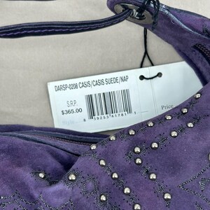 Couture Donald J Pliner Hobo Crescent Bag Small Purple Suede Studded Purse Italy image 16