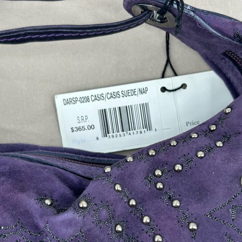 Couture Donald J Pliner Hobo Crescent Bag Small Purple Suede Studded Purse Italy image 16