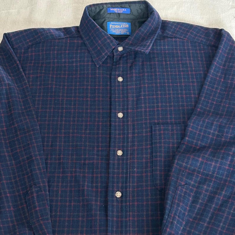 Pendleton Wool Flannel Shirt Mens L Blue Red Plaid Board Shirt Vintage Americana image 7