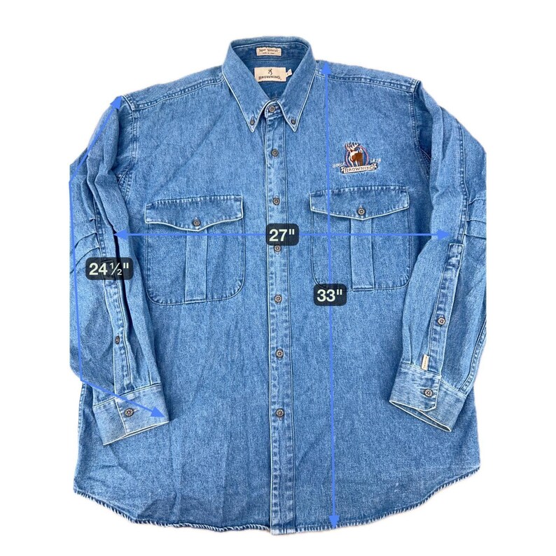 Browning Mens Denim Shirt XL Blue Embroidered Buck Long Sleeve Western Gorpcore image 2