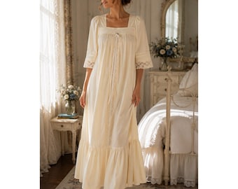 Mr J Jr Vintage Soft Yellow Hostess Gown 9 Prairie Maxi Dress Lace Cottagecore