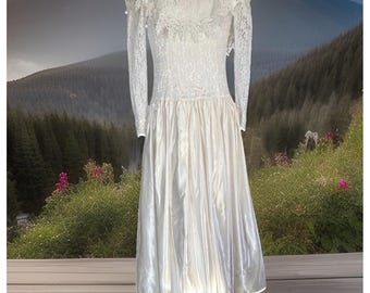 Jessica McClintock Bruidsjurk Dames 9 Ivoor Kant Satijnen Vintage Jaren 80 Bruidsjurk