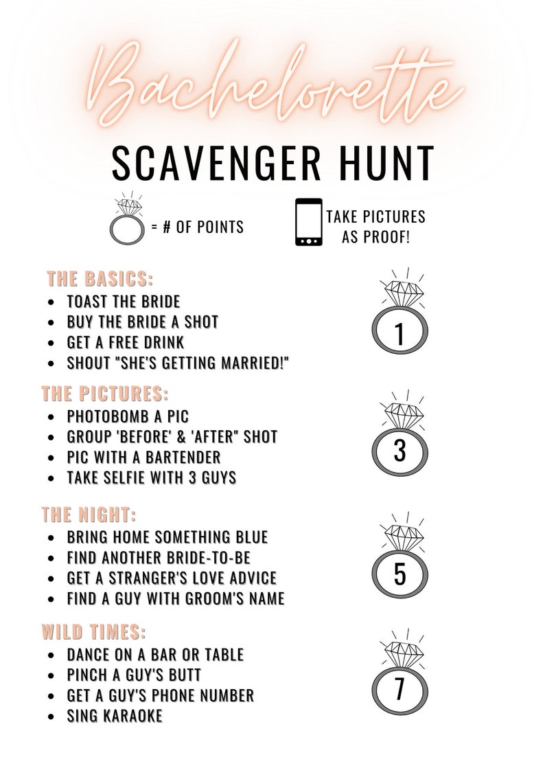 Bachelorette Scavenger Hunt | Bachelorette Party Activity | Instant
