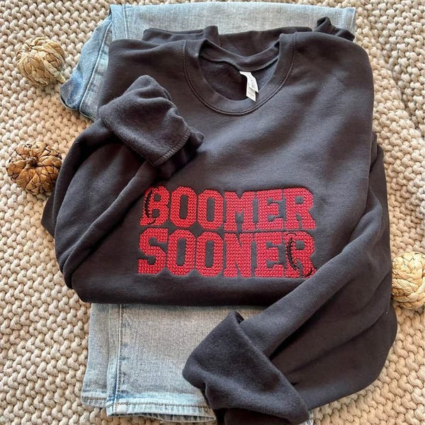 Boomer Sooner Embroidered Sweatshirt: OU Gameday Crewneck - Oklahoma Spirit