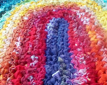 Rainbow Colored Crocheted Oval Rag Rug