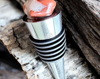 Lake Superior Agate Wine Stopper, Natural Stone Bottle Stopper, Rustic Barware Gift, Handmade Wine Accessory, Hostess Gift