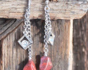 Red Jasper Earrings Stainless Steel, Natural Stone Drop Earrings, Dangle Earrings, Earthy Jewelry, Gift for Her
