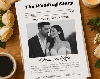 Wedding Newspaper Canva Template Editable