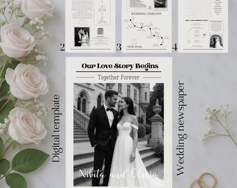 4 Page Wedding Newspaper Canva Template Editable