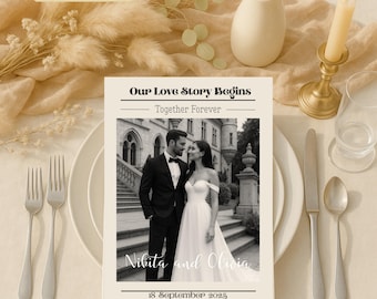 4 Page Wedding Newspaper Canva Template Editable