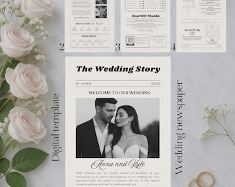 Wedding Newspaper Canva Template Editable, DIY Printable Digital Download