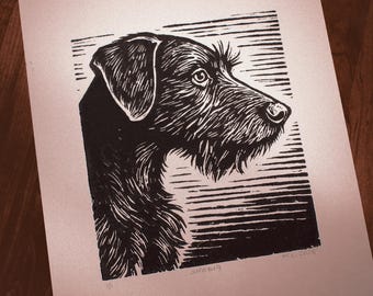 Custom Pet Portrait Linocut Print | Hand-Carved Block Print | Personalized Dog or Cat Art | Pet Memorial Gift | 8x10 Black and White Print