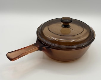 Vintage Corning Visions Amber Saucepan w Lid | Small Glass Pot | Pyroceram Cookware | Retro Kitchen