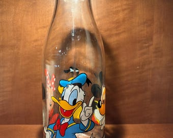 Bottiglia di latte in vetro vintage Disney – Minnie, Topolino e Pluto – Prodotto in Francia – Decorazione da cucina retrò anni '80/'90