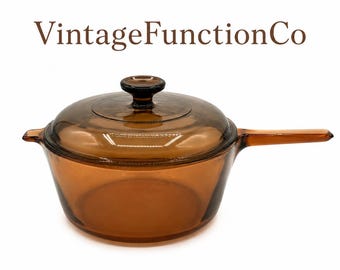 Vintage Corning Vision Amber Glass Saucepan with Lid - 2.5L Stovetop Cookware