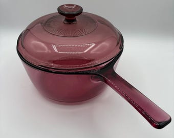 Vintage cranberry Visions steelpan 2,5 l met deksel – Corning Pyroceram Cookware MCM