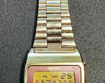 SEIKO セイコー 0533-5005 動作品 1914 70sヴィンテージ Seiko 0533-5005 Gold Plated Quartz LCD Collectible Watch *** Full