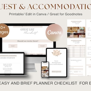 Wedding Guest List for brides, canva Template Editable, RSVP Tracker, Seating Chart & Accommodation Planner