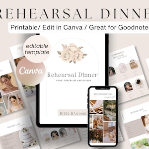 Rehearsal Dinner Planner, Venue, Menu, Seating & Bar , Wedding Day Binder, Bridal Checklist ,Canva