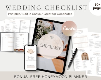 Streamlined Luxe Bridal Task Planner, Canva Wedding Checklist Timeline & To Do Organizer, Event Planning, Instant Download